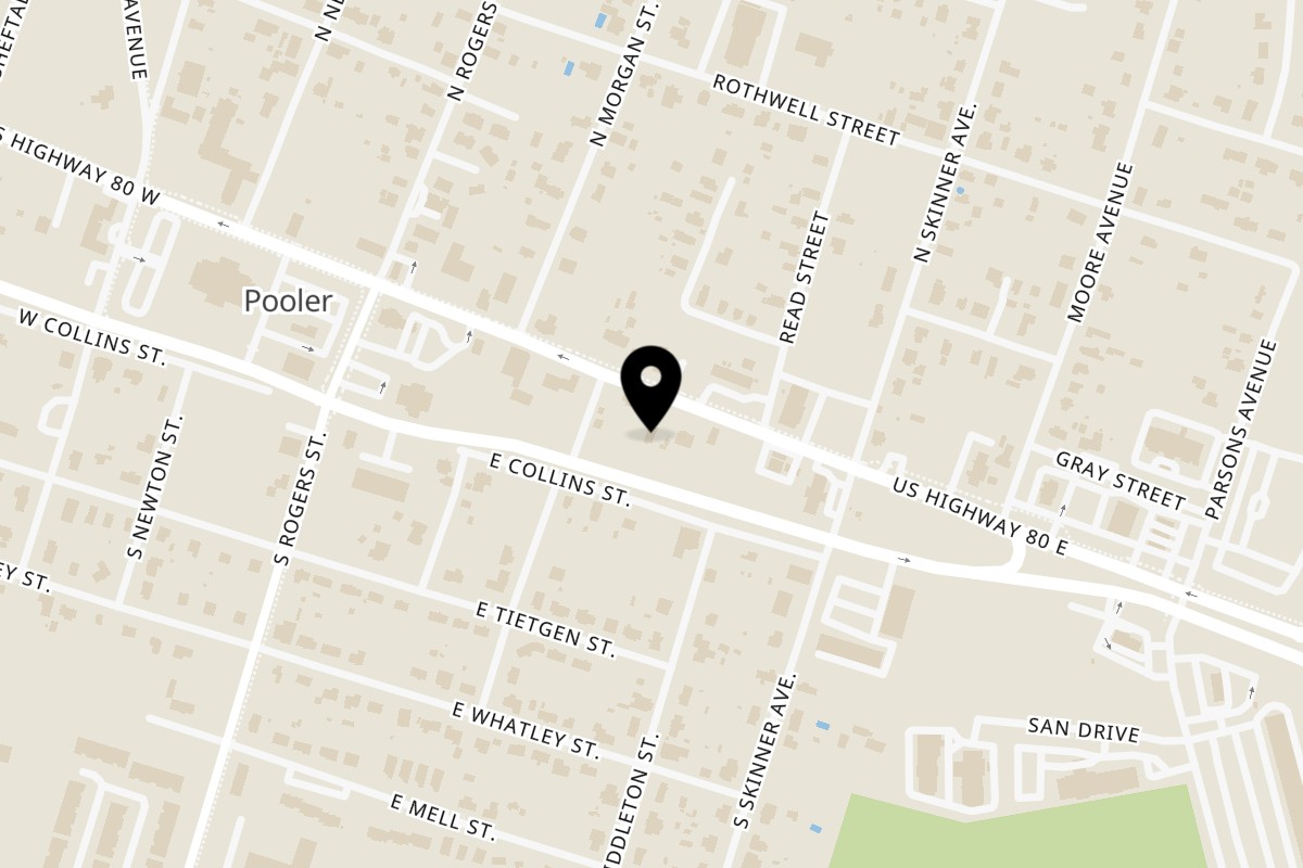 Map showing the location of Chazito's Latin Cuisine on 217 US-80 in Pooler